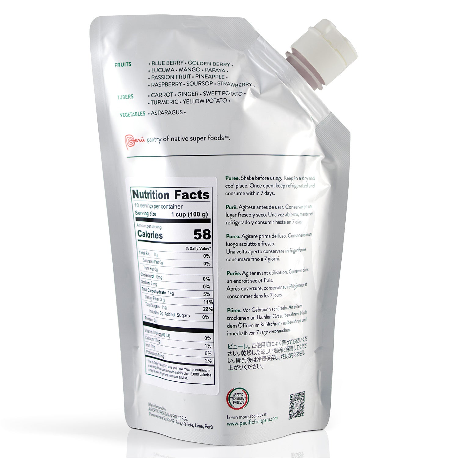 Purés refrigerados sin azúcares añadidos Arándano