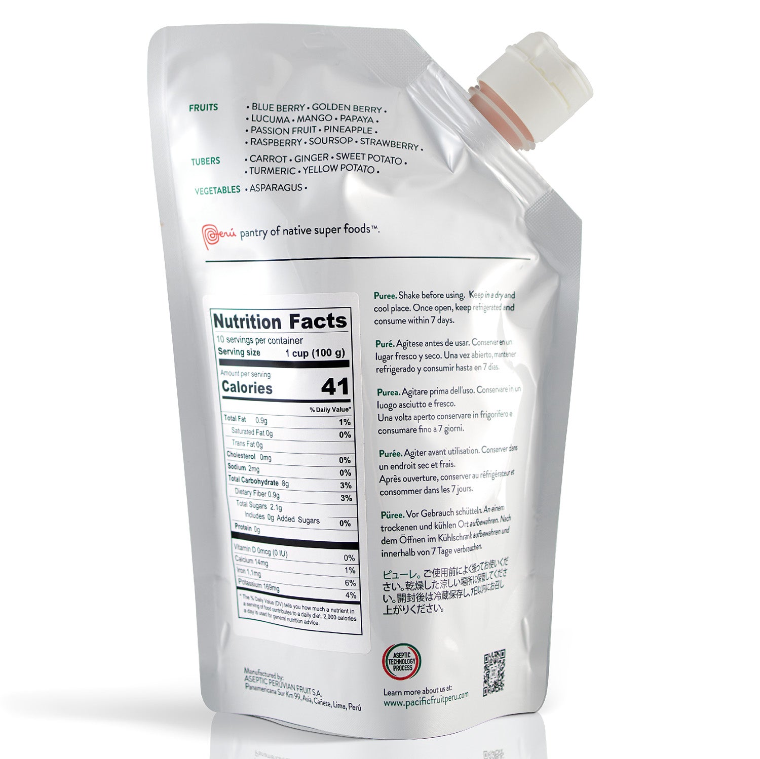 Purés refrigerados sin azúcares añadidos Frambuesa