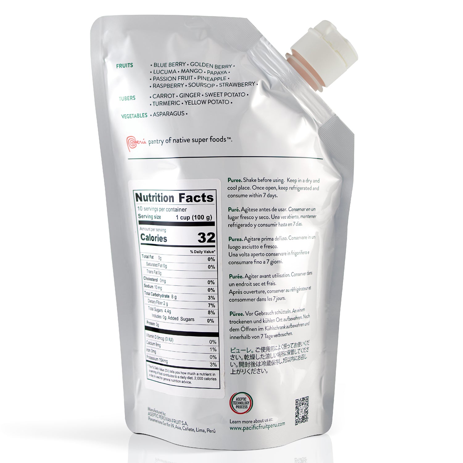 Purés refrigerados sin azúcares añadidos Fresa