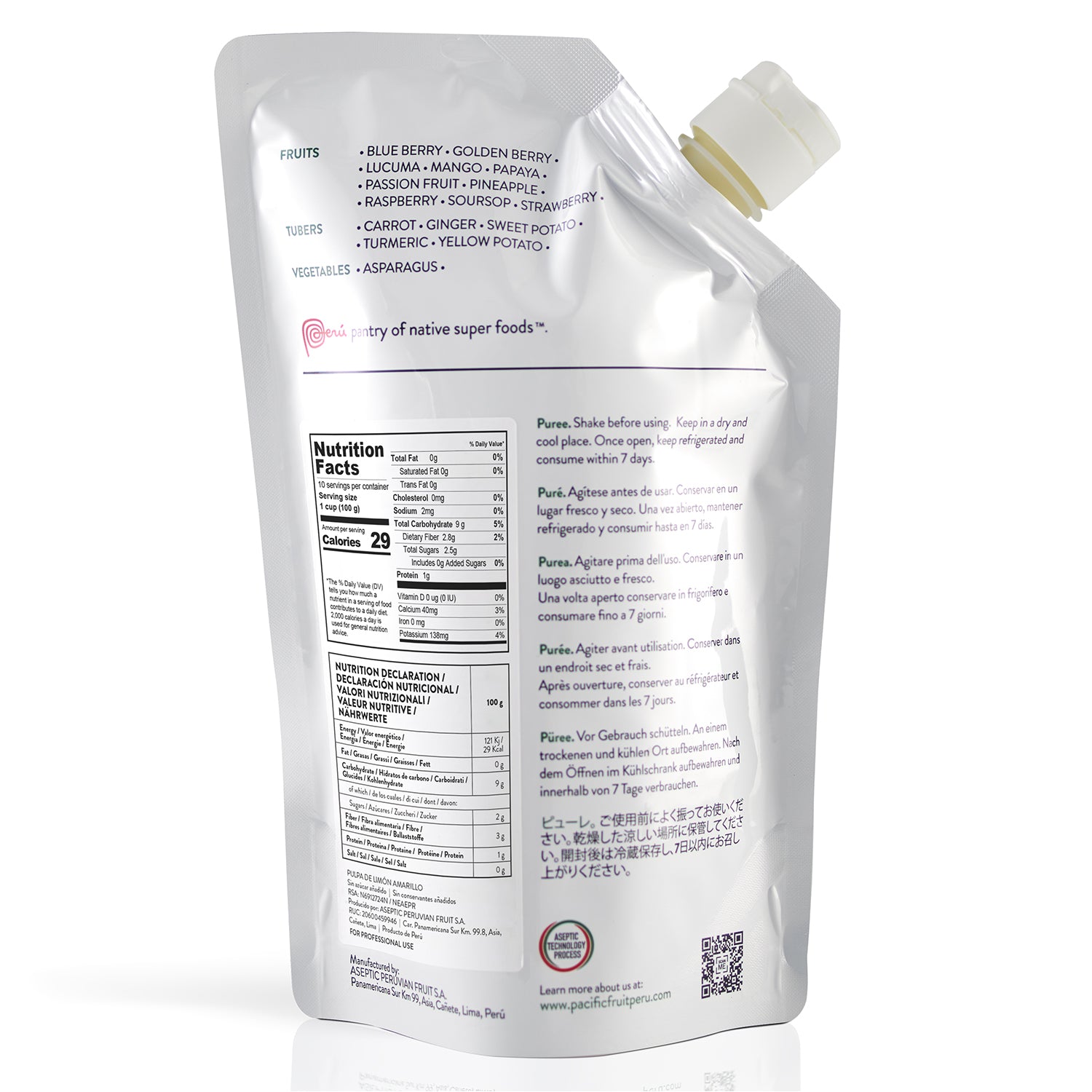 Purés refrigerados sin azúcares añadidos Limón