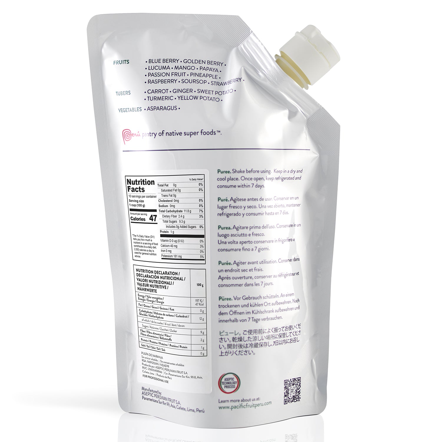 Purés refrigerados sin azúcares añadidos Naranja